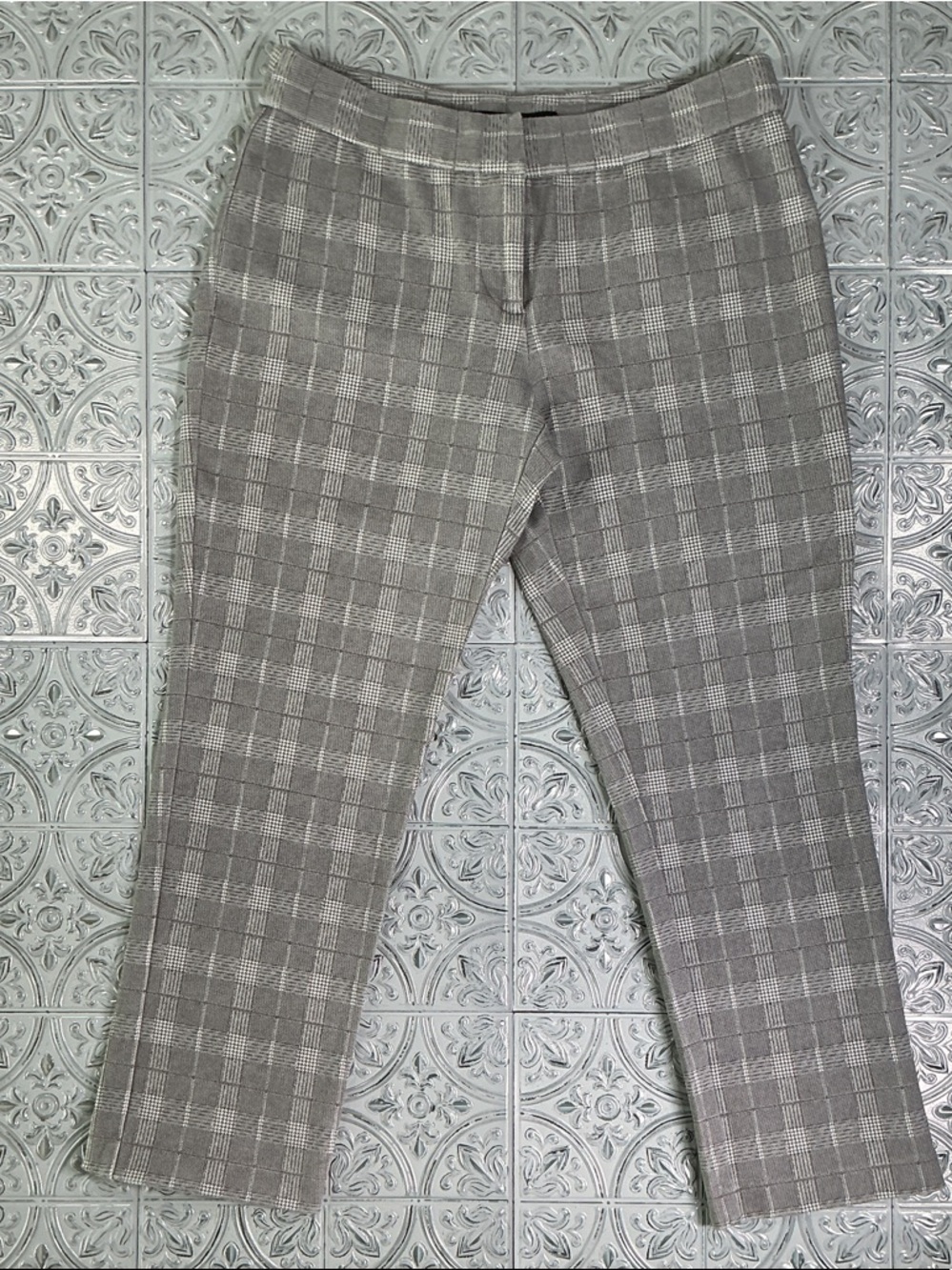 Amanda & Chelsea Gray Beige Plaid Slim Straight Dress Pants Trousers 4